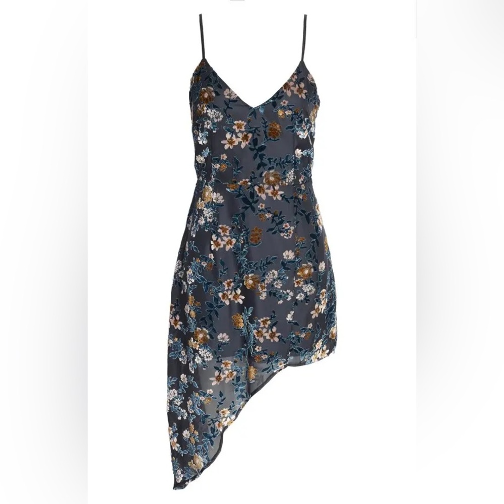 Lulus Y2K Evenings with You Navy Floral Velvet Shimmery Fairy Party Dress Medium